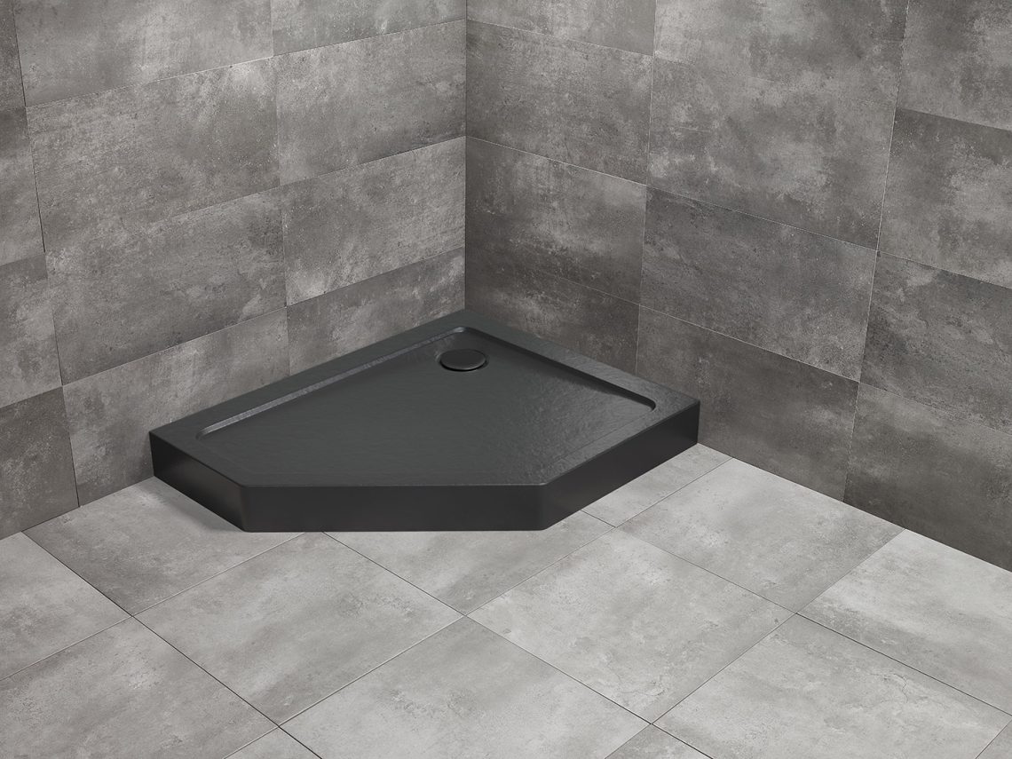 душевой поддон radaway doros pt e compact left stone black 90x80 правый, черный