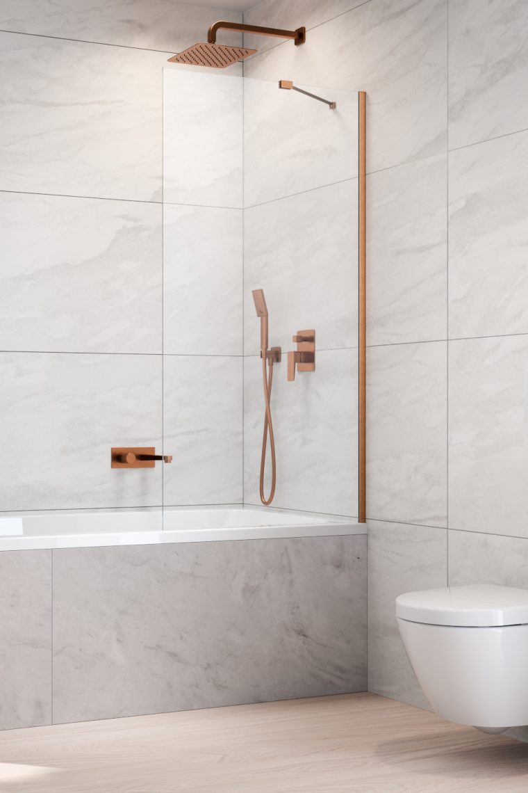 душевая шторка radaway idea 6 brushed copper pnj ii 90x150 стекла прозрачные, профиль брашированная медь