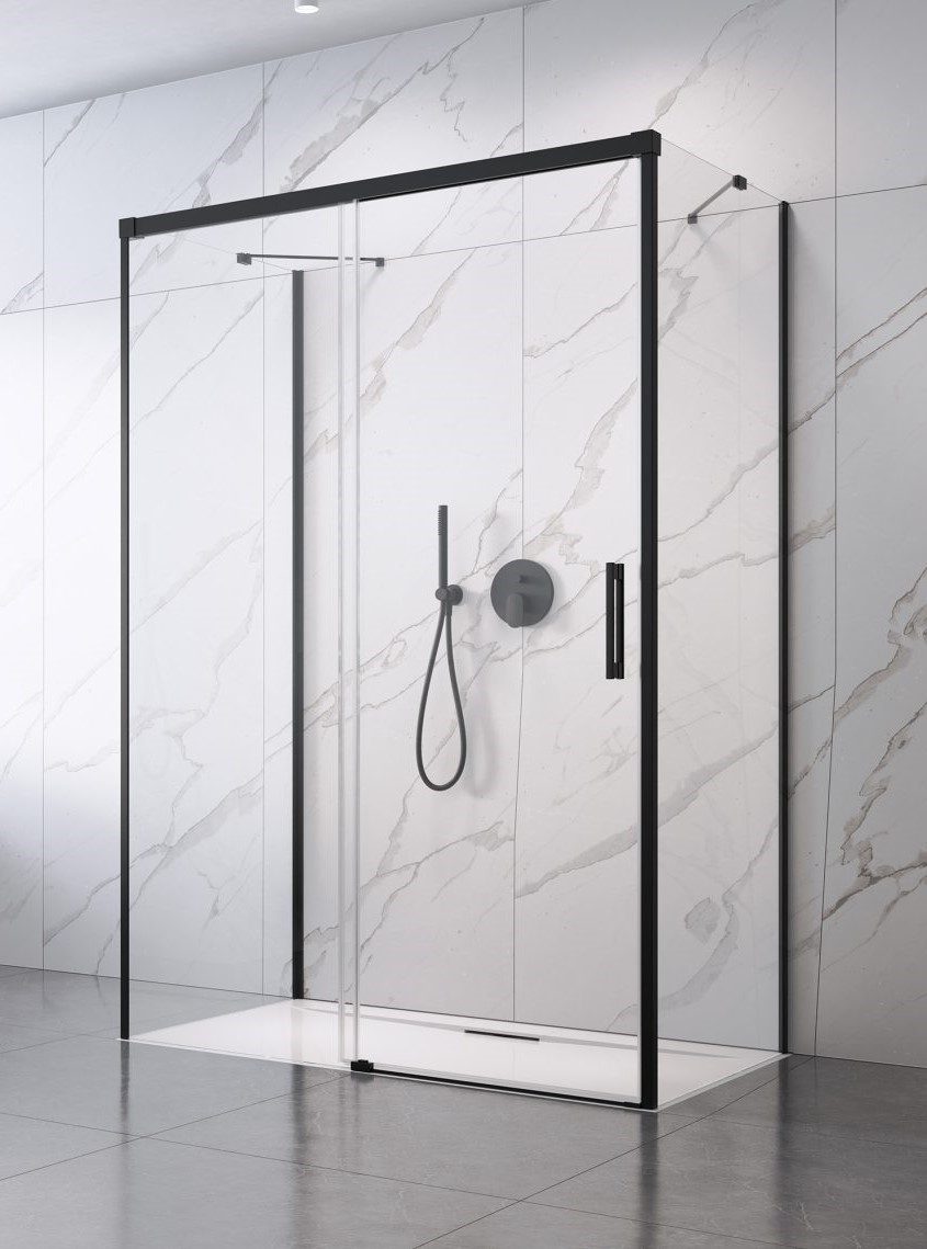 душевой уголок radaway idea black kdj+s 110x75 стекла прозрачные, профиль черный