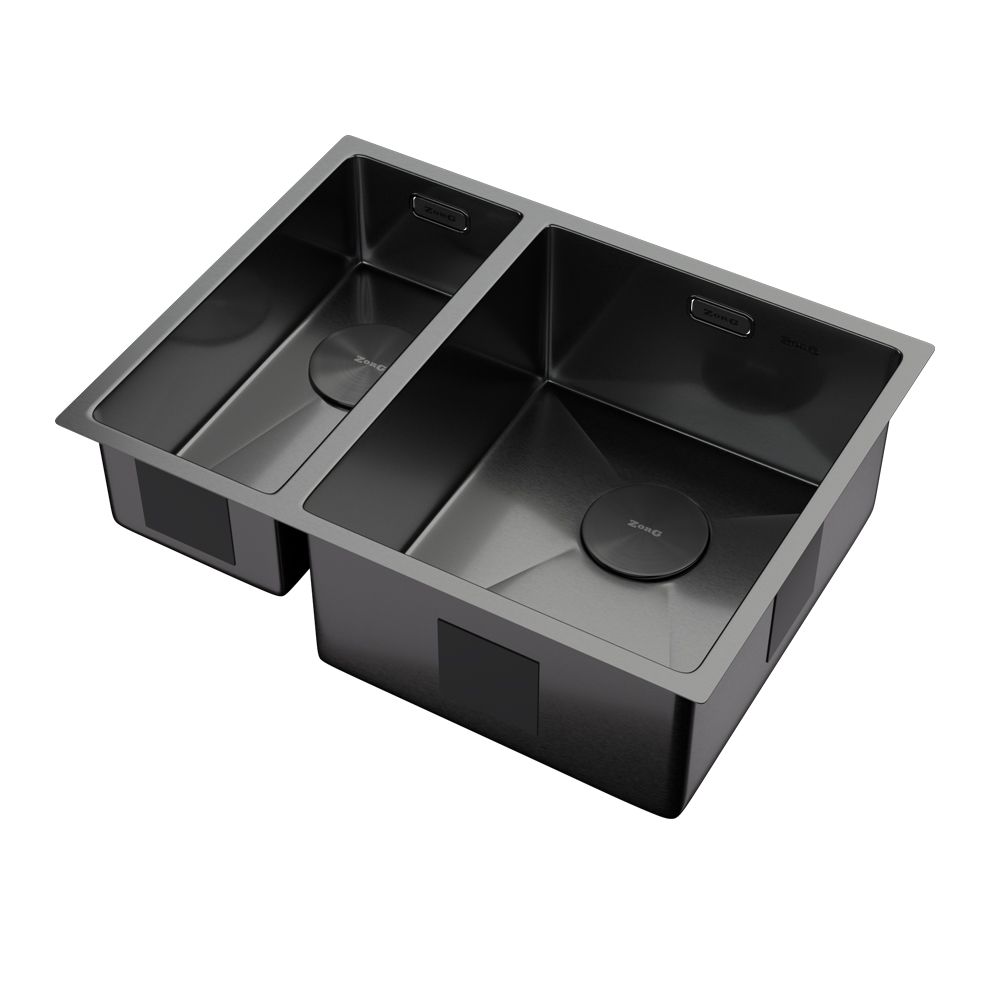 кухонная мойка zorg zerox 58-2 u / if-l pvd gunblack 58,5x44 матовая оружейная сталь