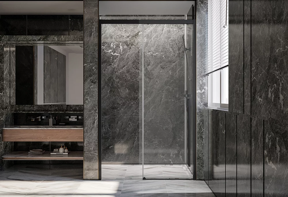 душевая дверь veconi premium trento ptd-30b 150x200 прозрачные стекла / профиль черный матовый