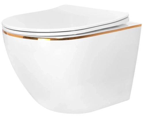 унитаз подвесной rea carlo flat mini tornado white gold edge rea-c8770 с сиденьем, безободковый, белый глянец