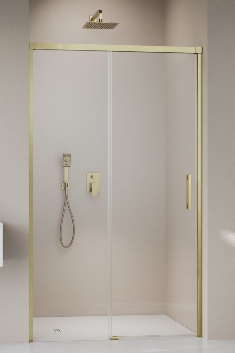 душевая дверь radaway idea brushed gold dwj 160x200 левая, стекла прозрачные, профиль брашированное золото