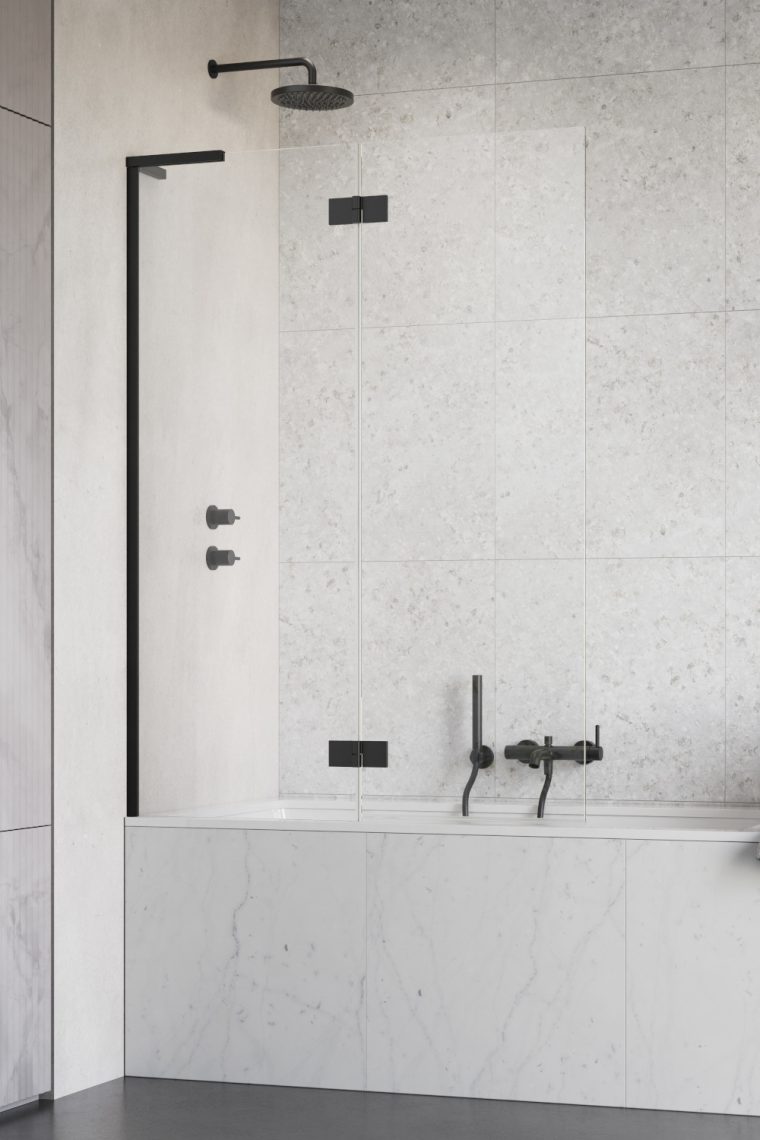 шторка на ванну radaway essenza 8 sl black pnd ii 120x150 левая, стекла прозрачные, профиль черный
