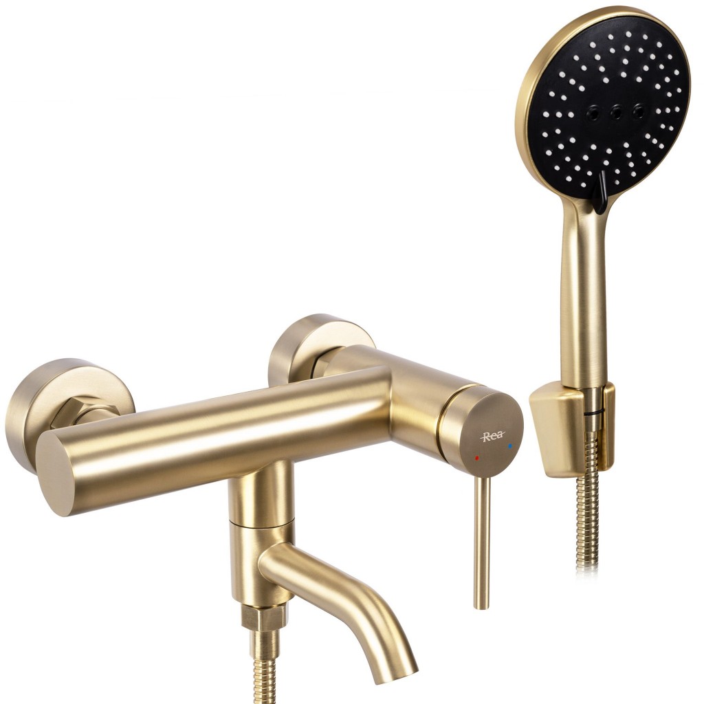 смеситель для ванны rea clif brush gold b4242 золотой матовый