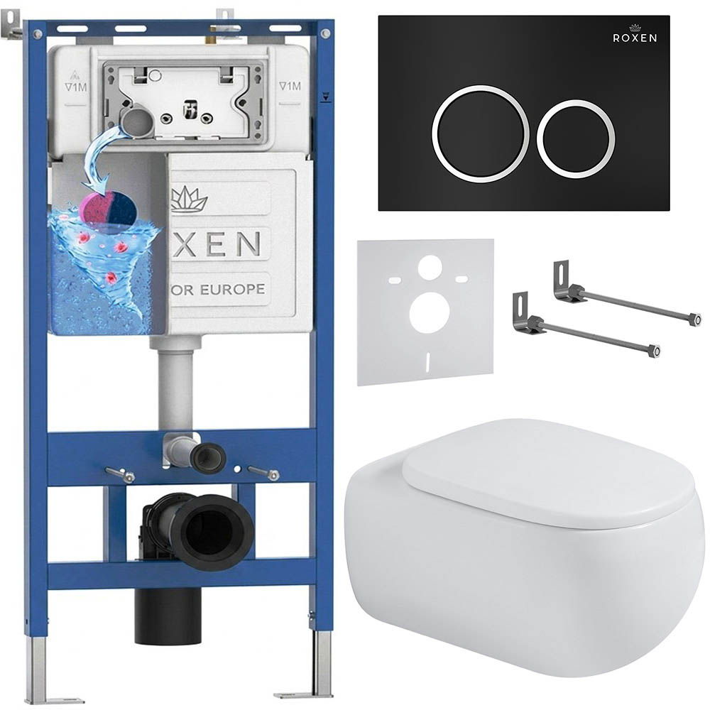 комплект инсталляции roxen 6 в 1 710200 с клавишей смыва roxen santi 410260b черный матовый и унитазом titan 530230-02