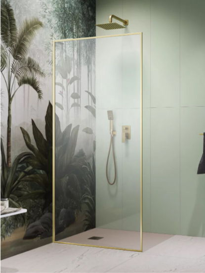 душевой уголок radaway modo f sl brushed gold ii 55x200 левый, стекла прозрачные, профиль брашированное золото