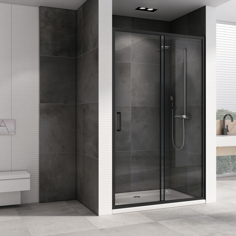 душевая дверь abber schwarzer diamant ag30130b5 130x190 стекла прозрачные, профиль черный