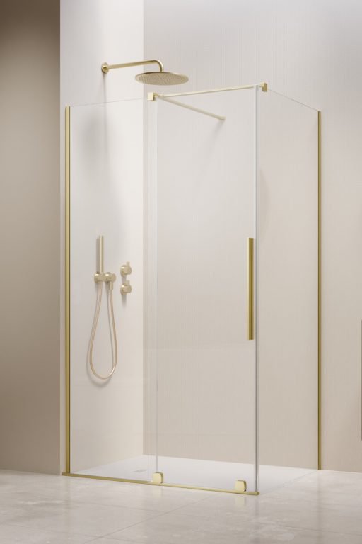 душевой уголок radaway furo brushed light gold kdj 150x120 левый, стекла прозрачные, профиль брашированное светлое золото