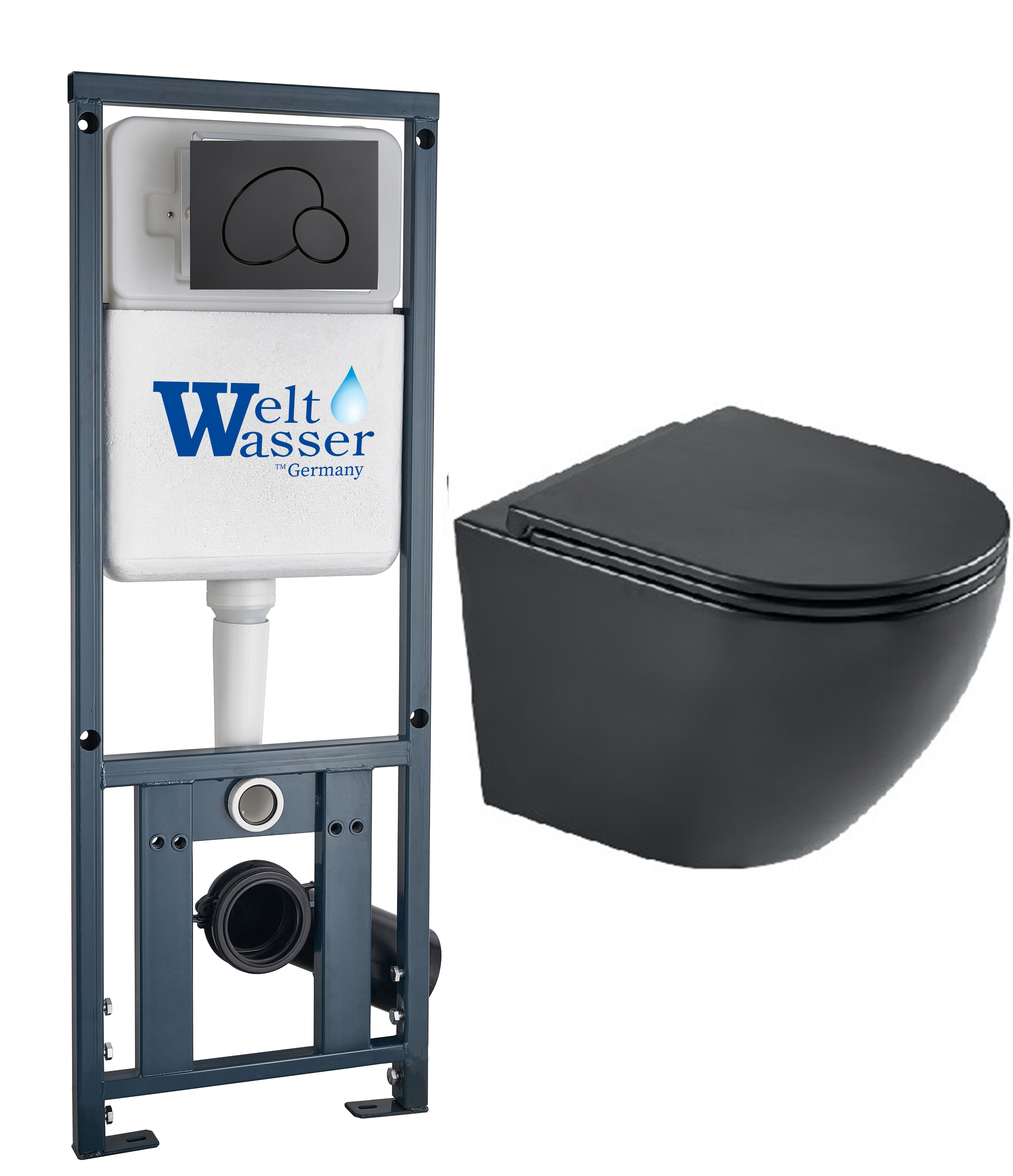 комплект инсталляции welt-wasser marberg 410 с унитазом merzbach 043 mt-bl и клавишей смыва mar 410 rd mt-bl черный матовый