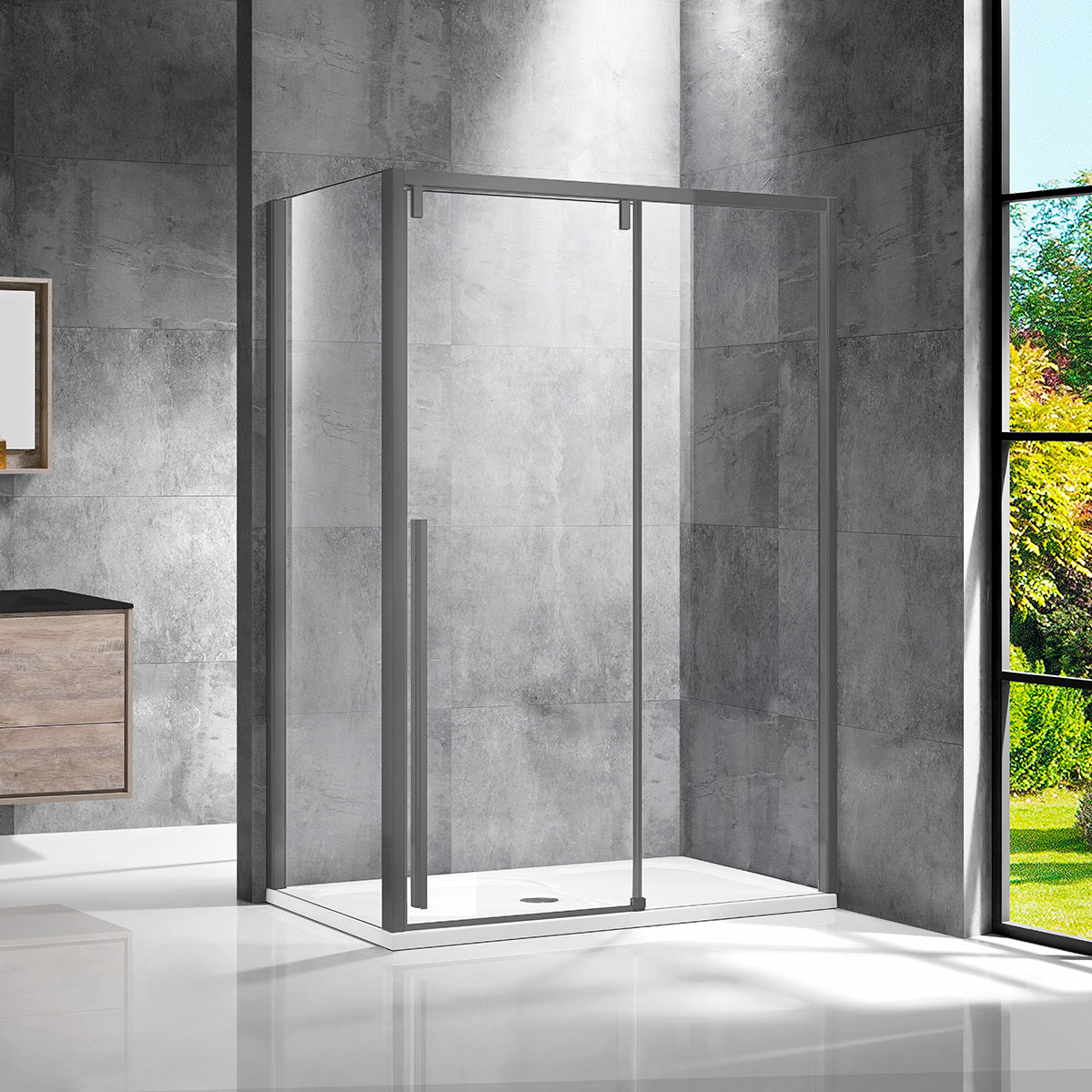 душевой уголок vincea lugano vsr-1l9013clgm-1 130x90 стекла прозрачные, профиль оружейная сталь