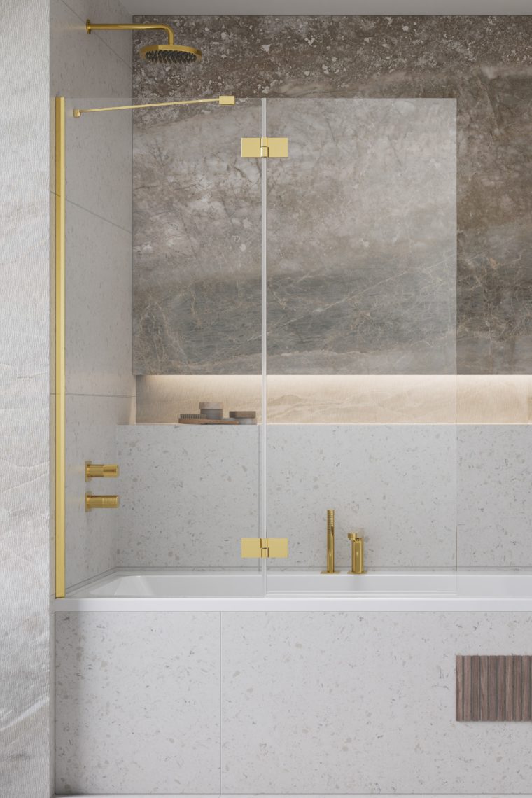 шторка на ванну radaway essenza gold pnd ii 120x150 левая, стекла прозрачные, профиль золото