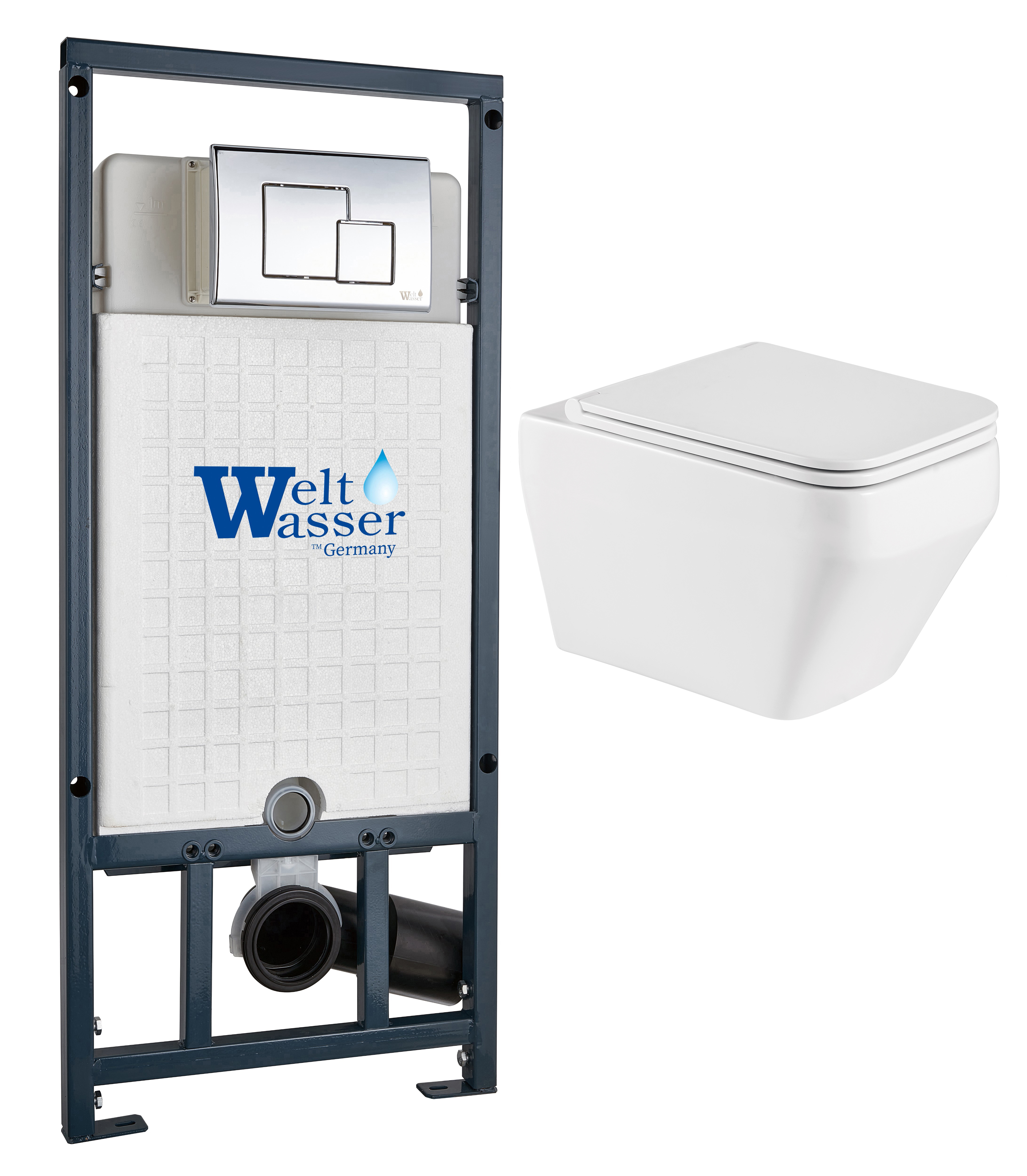 комплект инсталляции welt-wasser marberg 507 с унитазом hofbach 041 gl-wt и клавишей смыва  mar 507 se хром
