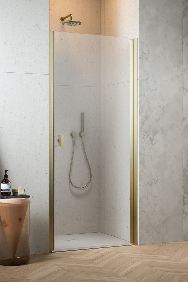 душевая дверь radaway nes brushed gold dwj i 70x200 правая, стекла прозрачные, профиль брашированное золото