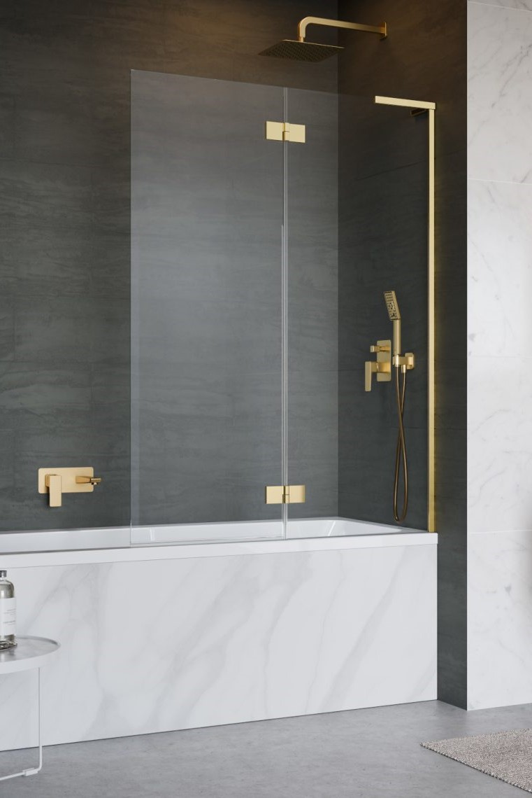 шторка на ванну radaway essenza 8 sl gold pnd ii 120x150 правая, стекла прозрачные, профиль золото