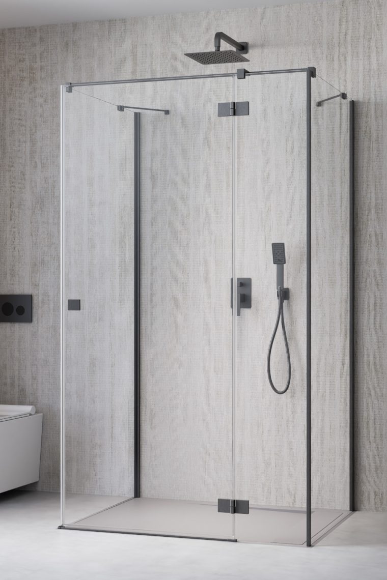 душевой уголок radaway essenza brushed gunmetal kdj+s 80x80 правый, стекла прозрачные, профиль брашированная оружейная сталь