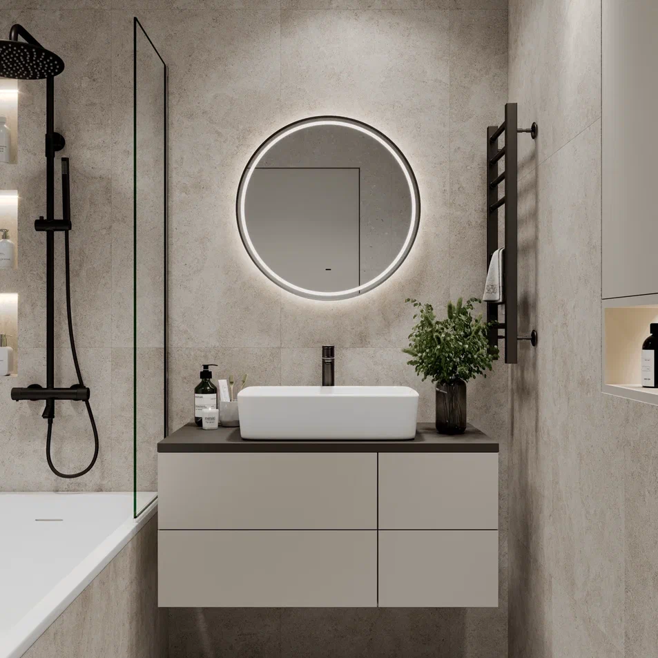 зеркало континент tior black led 70x70 черное