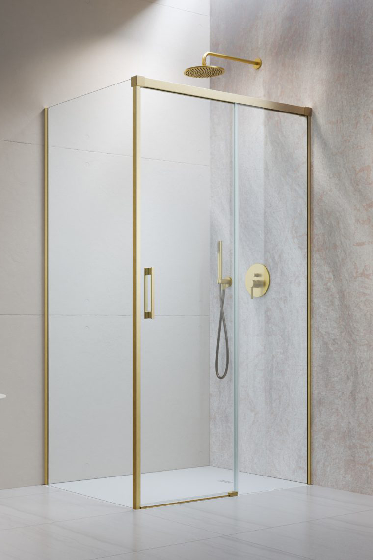 душевой уголок radaway idea brushed gold kdj 120x70 правый, стекла прозрачные, профиль брашированное золото