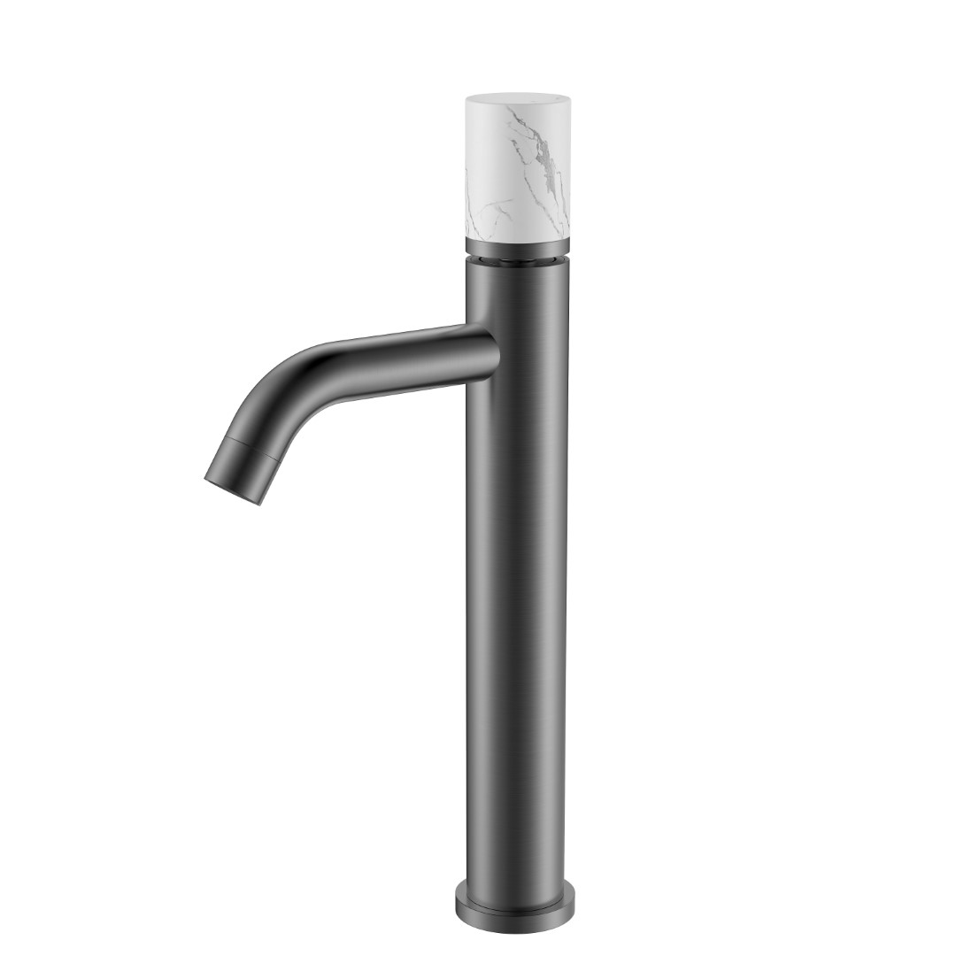 смеситель для умывальника boheme stick 122-sgm-mr-w, графит глянец / белый мрамор