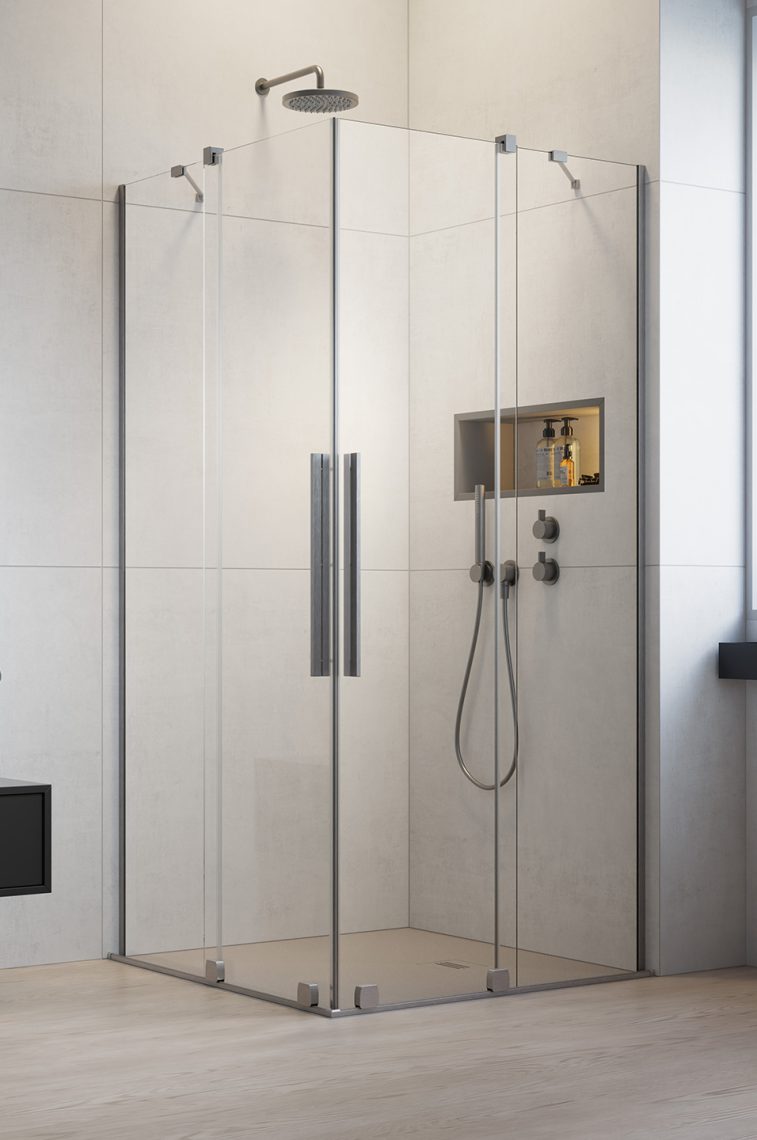душевой уголок radaway furo brushed nickel kdd 80x100 стекла прозрачные, профиль брашированный никель