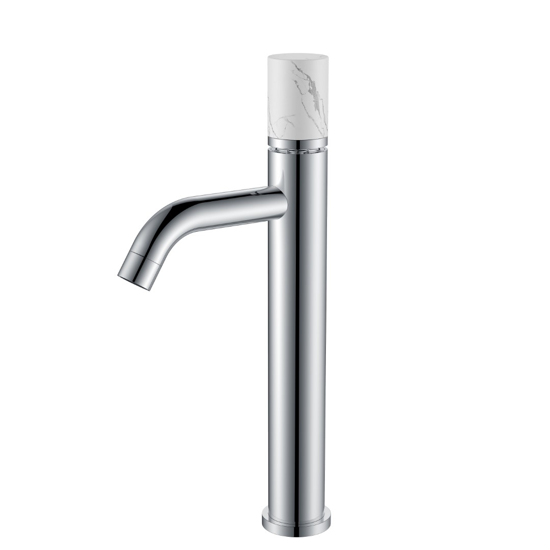 смеситель для умывальника boheme stick 122-cr-mr-w chrome mramor white, хром / белый мрамор