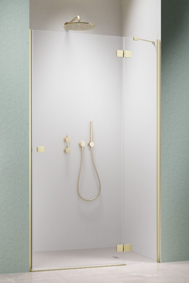 душевая дверь radaway essenza 6 brushed light gold dwj 130x200 правая, стекла прозрачные, профиль брашированное светлое золото
