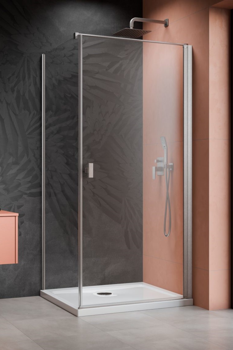 душевой уголок radaway nes brushed nickel kdj i 90x75 правый, стекла прозрачные, профиль брашированный никель