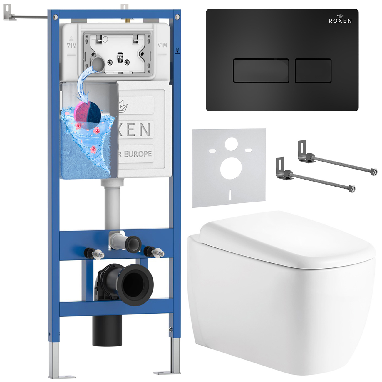 инсталляция roxen stounfix dual fresh 710200 с унитазом 530220-02 и клавишей смыва caspia 410280b с аромадозатором