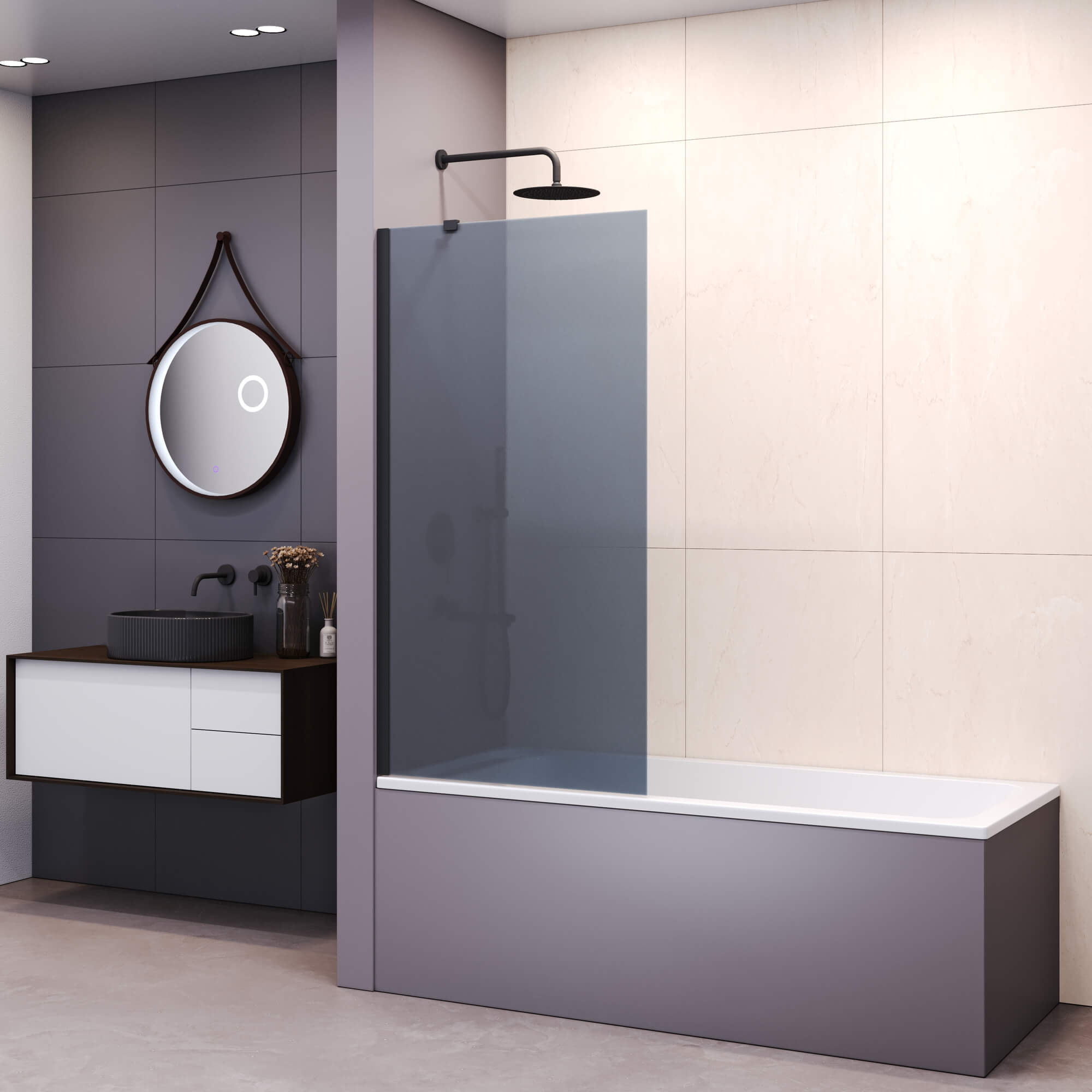 шторка на ванну rgw sc-150-b 80x150 стекла тонированные, профиль черный