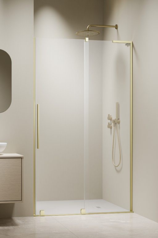 душевая дверь radaway furo sl brushed light gold dwj 100x200  правая, стекла прозрачные, профиль браширванное светлое золото