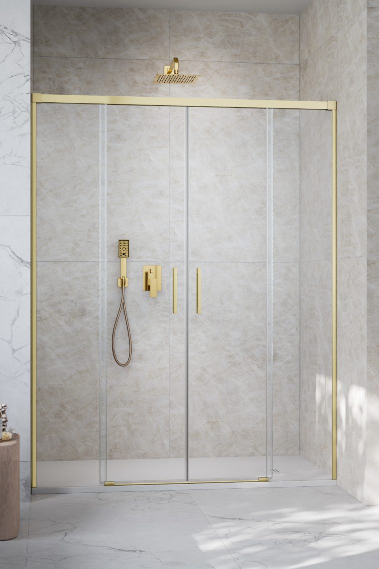 душевая дверь radaway idea 8 brushed gold dwd 150x200 стекла прозрачные. профиль брашированное золото