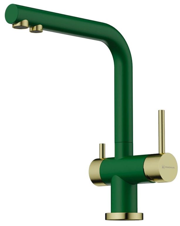 смеситель для кухни omoikiri nagano 4994432 с подключением фильтра питьевой воды, royal green/ светлое золото