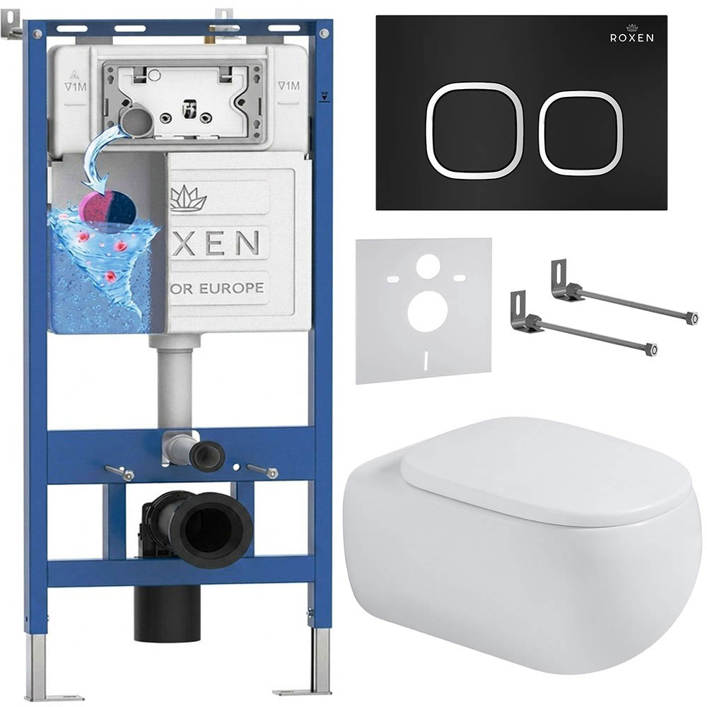комплект инсталляции roxen 6 в 1 710200 с клавишей смыва roxen santi 410280b черный матовый и унитазом titan 530230-02