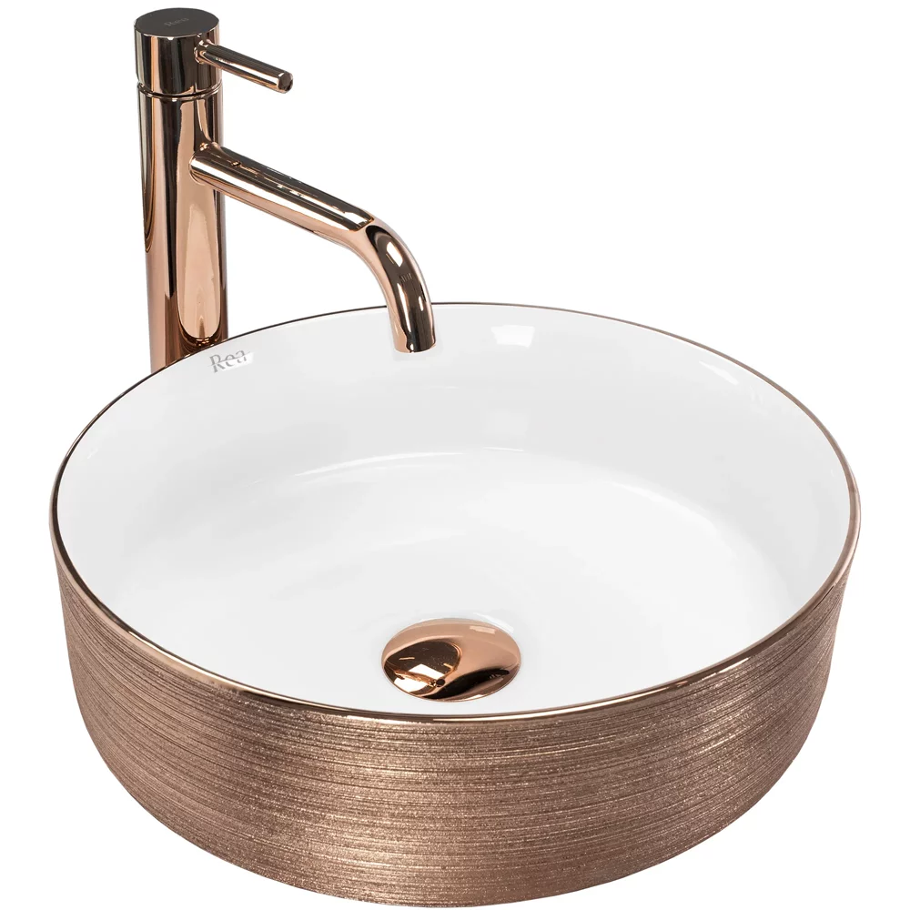 умывальник накладной rea sami brush rose gold 36x36 золотой матовый