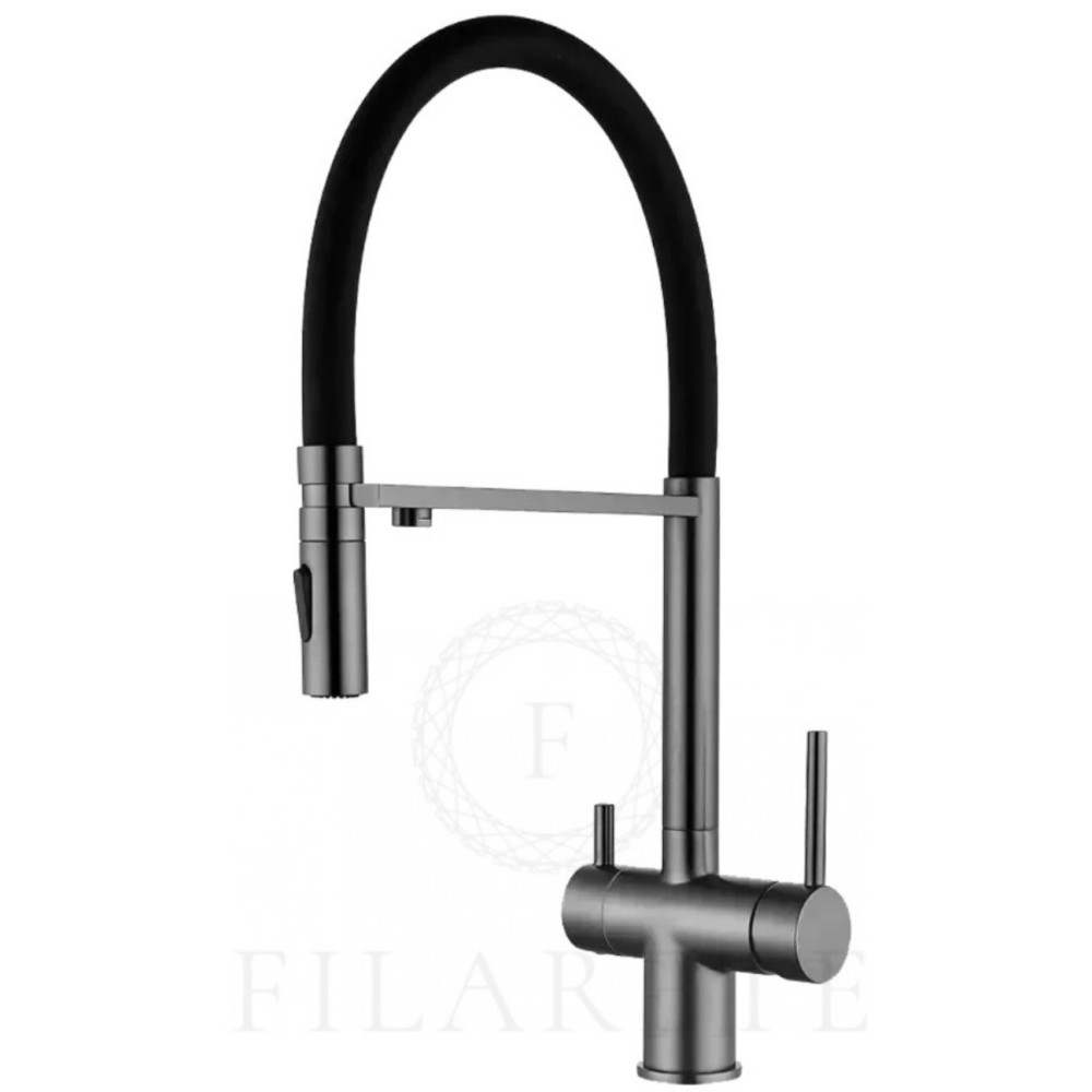 смеситель для кухни filarete roun fl3020bg с подключением для фильтра оружейная сталь