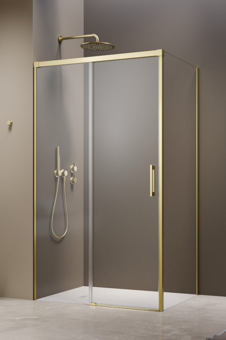 душевой уголок radaway idea 6 brushed light gold kdj 120x100 левый, стекла прозрачные, профиль брашированное светлое золото