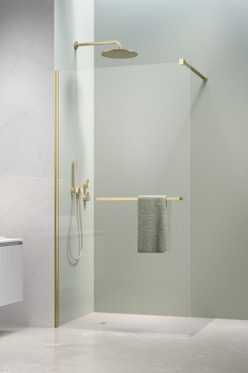 душевой уголок radaway modo new brushed light gold ii 105x200 с полотенцедержателем, стекла прозрачные, профиль брашированное светлое золото