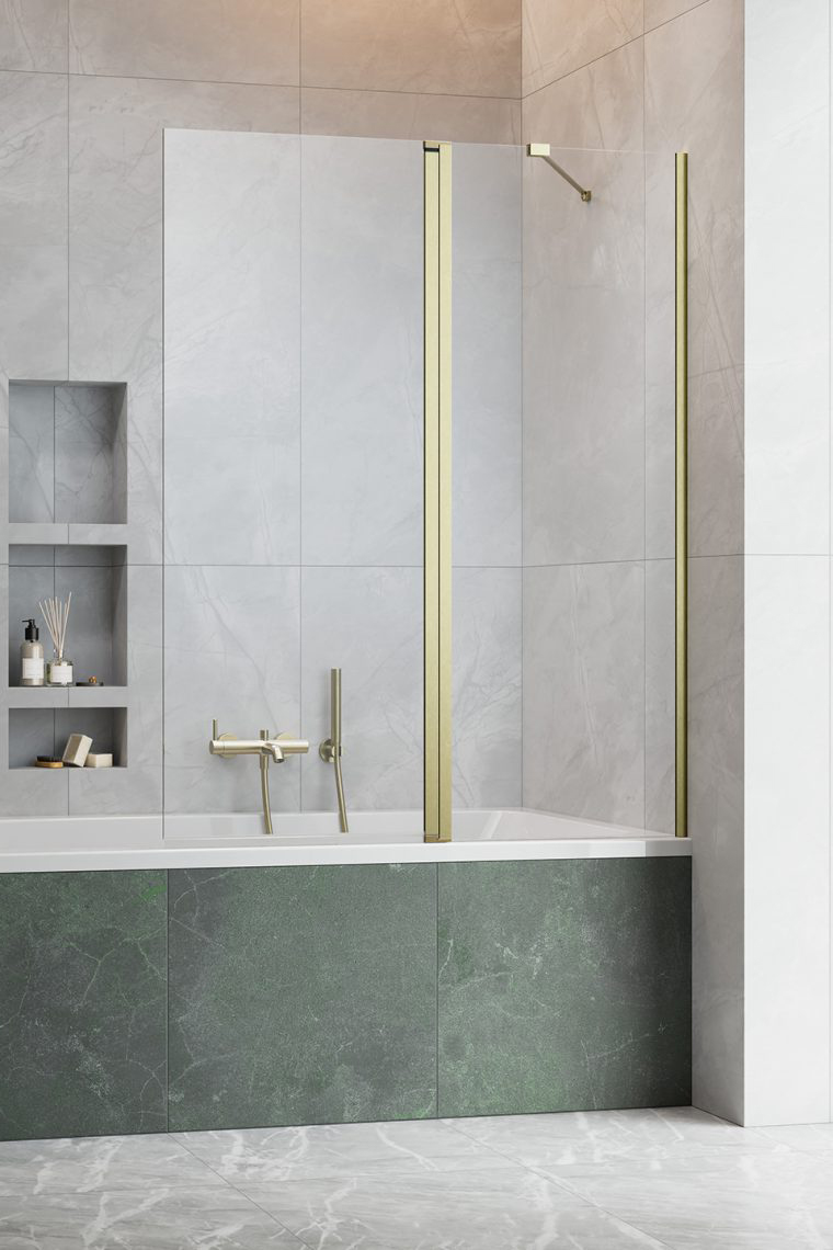 шторка на ванну radaway nes brushed gold pnd ii 120x150 правая, стекла прозрачные, профиль брашированное золото