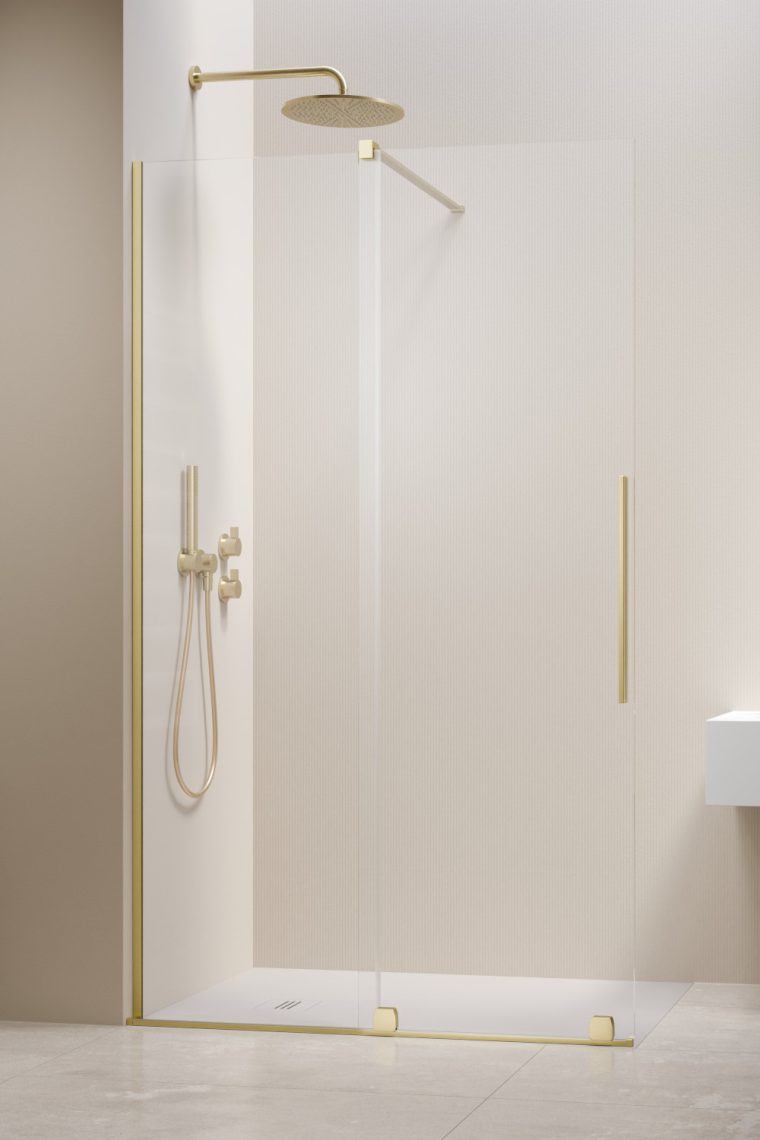 душевой уголок radaway furo brushed light gold walk-in 120x200 левый, cтекла прозрачные, профиль брашированное светлое золото