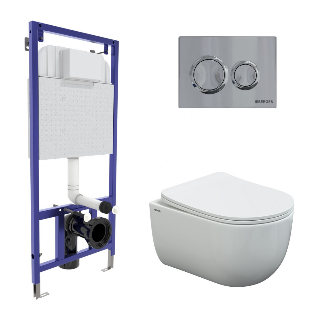 комплект инсталляции berges novum 525 + ventas rimless + ventas slim so + о3 с клавишей хром