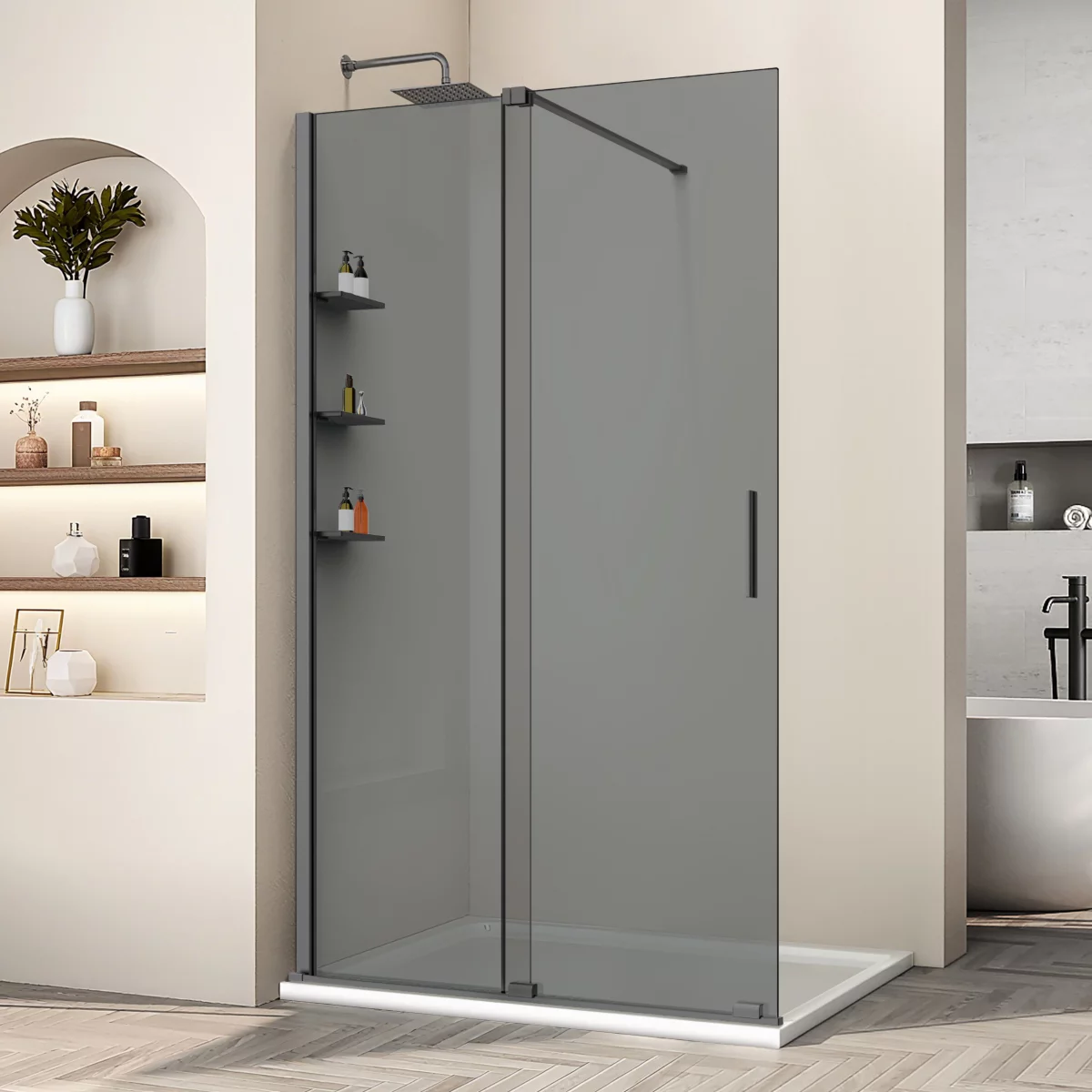 душевой уголок vincea walk-in vsw-1wsl120cggm 120x200 стекло тонированное/ профиль вороненая сталь