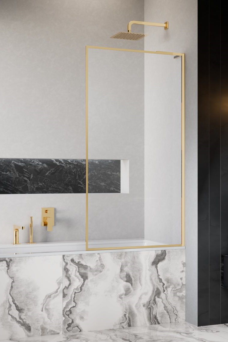 шторка на ванну radaway modo f sl gold pnj ii 80x151 правая, стекла прозрачные, профиль золото