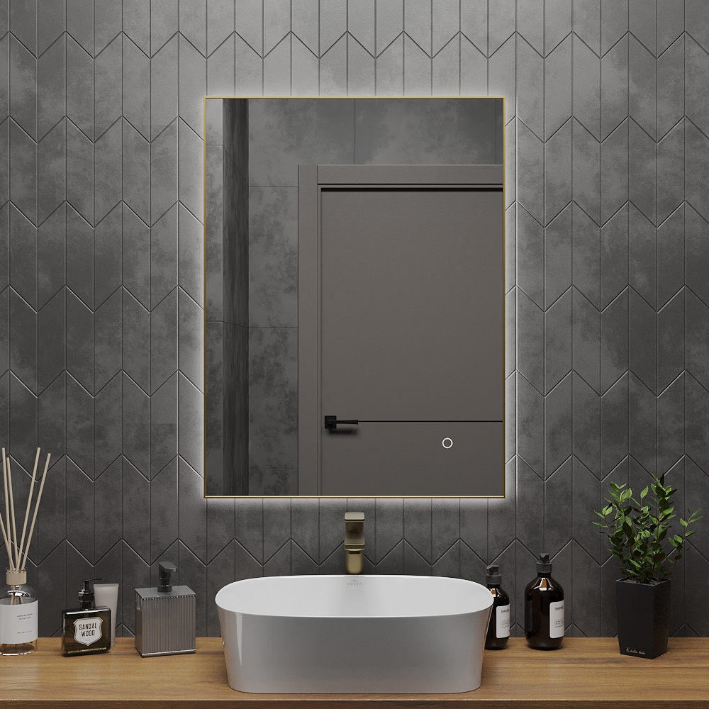 зеркало roxen frida 510215-60 60x80 с подсветкой и сенсорным управлением, брашированное золото