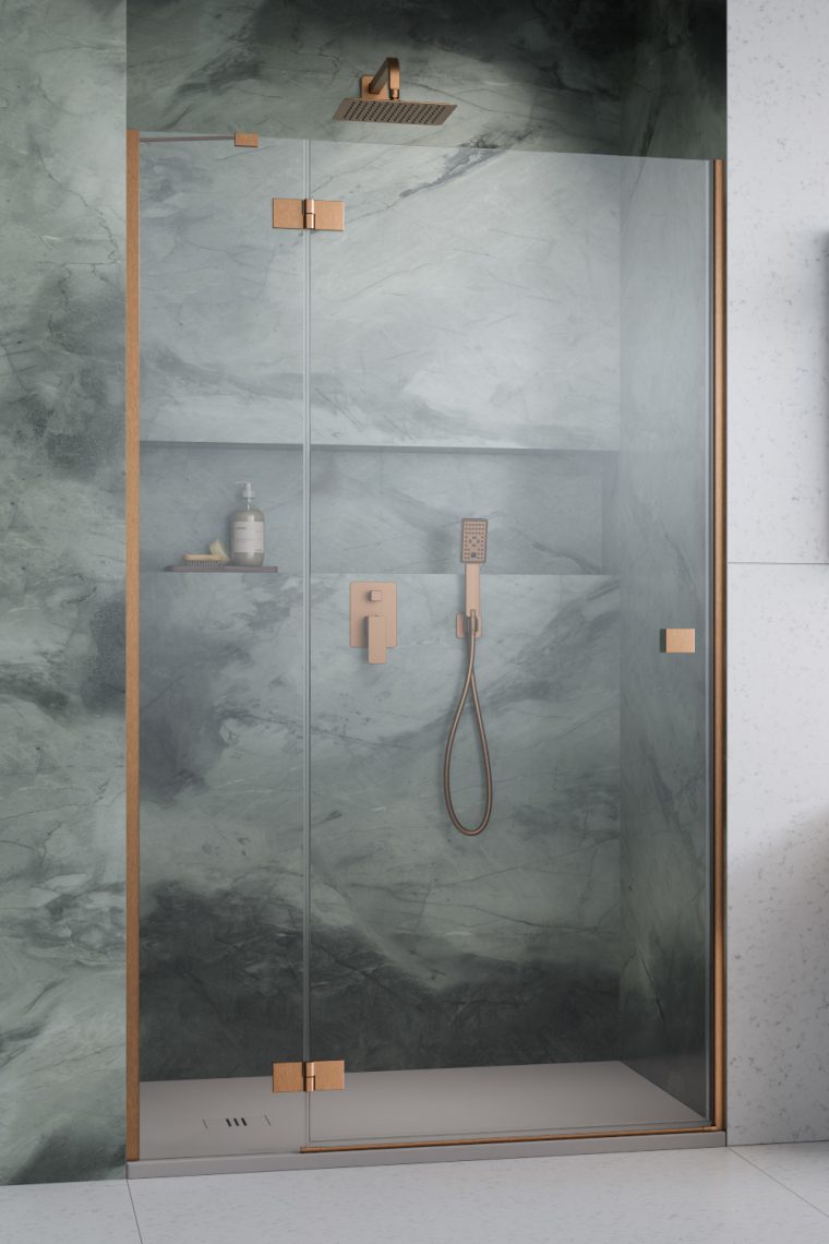душевая дверь radaway essenza brushed copper dwj 80x200 левая, стекла прозрачные, профиль брашированная медь