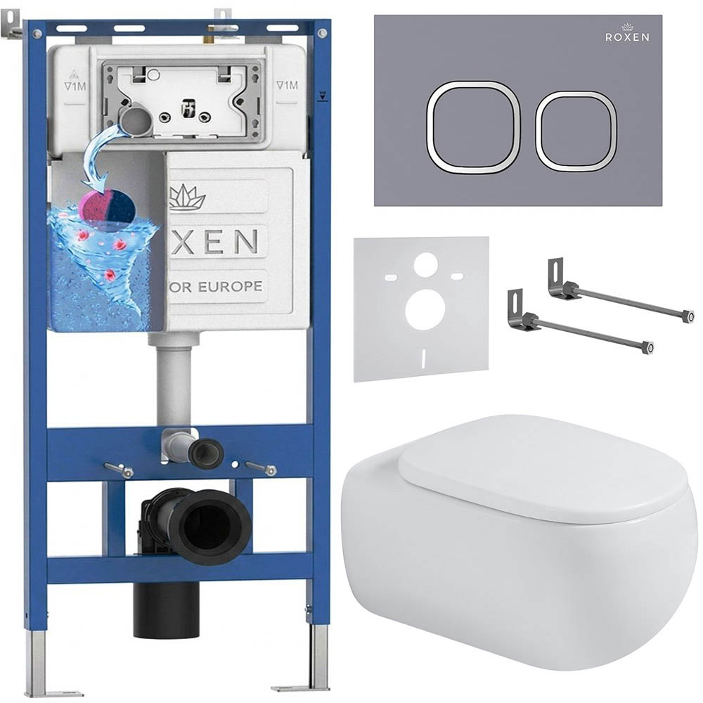 комплект инсталляции roxen 6 в 1 710200 с клавишей смыва roxen santi 410280dg серый бетон и унитазом titan 530230-02
