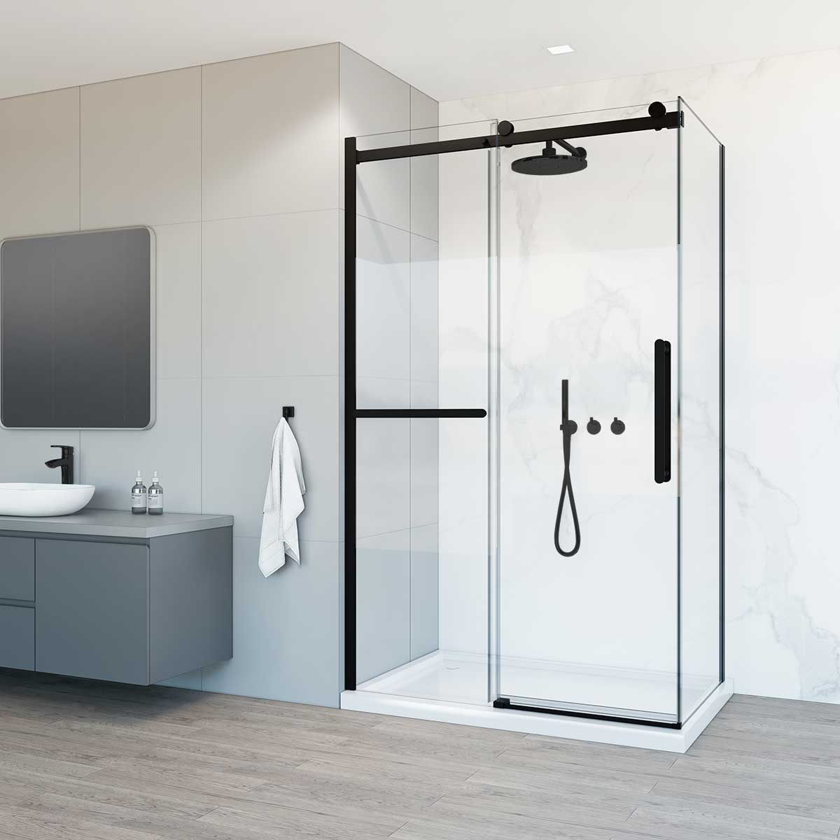 душевой уголок vincea como soft vsr-1cs9015clb 150x90 прозрачное стекло / профиль черный