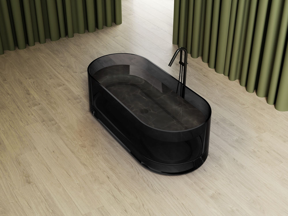 ванна из полиэфирной смолы abber kristall at9708onyx 170x75 черный