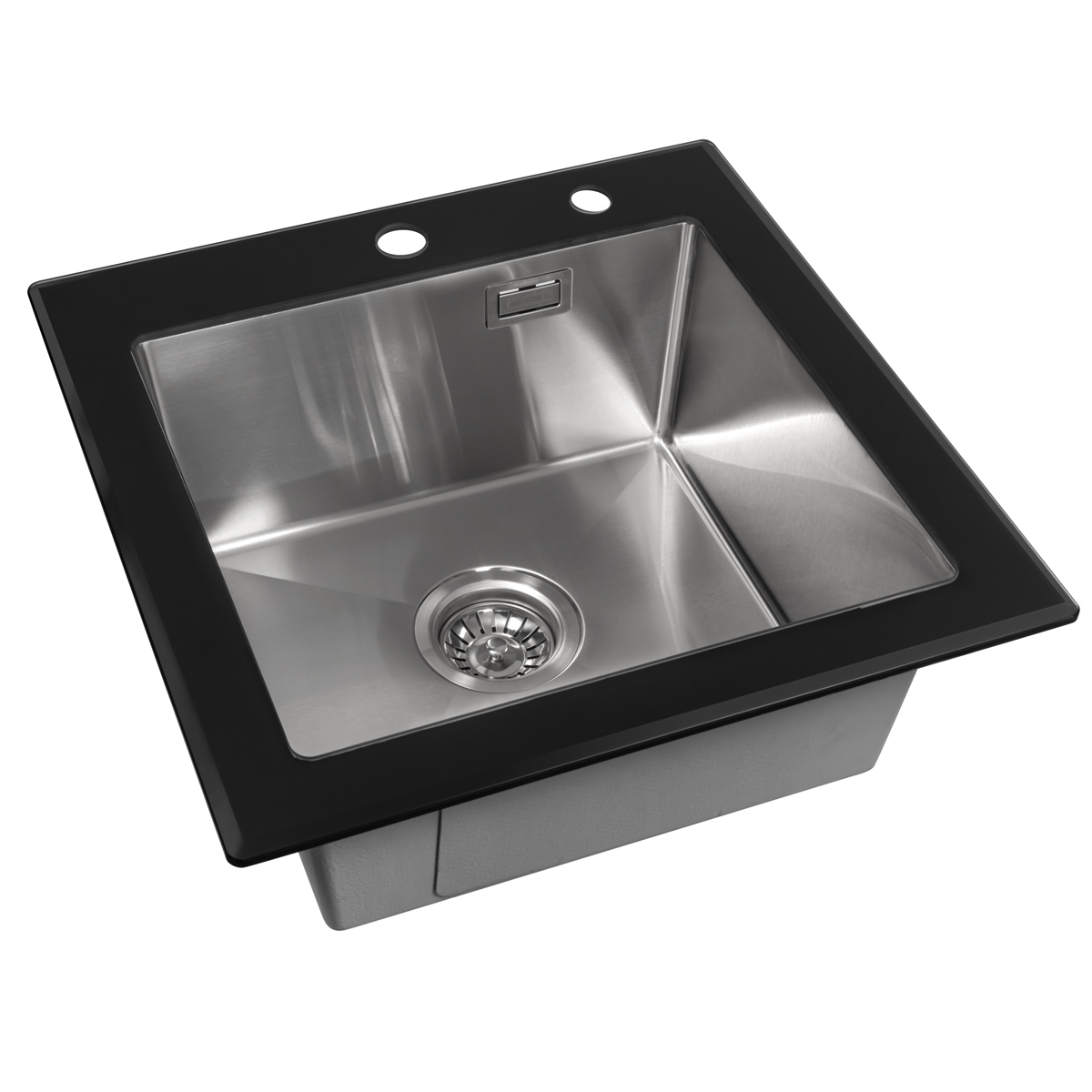 мойка кухонная arfeka eco ar 500x500 gs black glass + satin, стекло / нержавеющая сталь, сатин