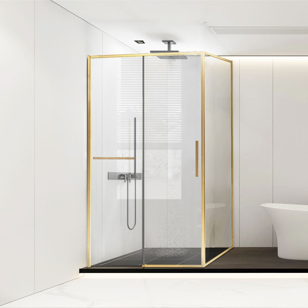 душевой уголок vincea slim soft vsr-1ss8013clg 130x80 стекла прозрачные, профиль брашированное золото