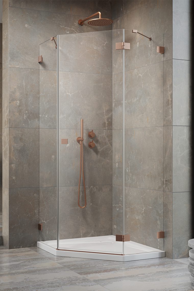 душевой уголок radaway essenza pro 8 brushed copper ptj 100x90 правый, стекла прозрачные, профиль брашированная медь